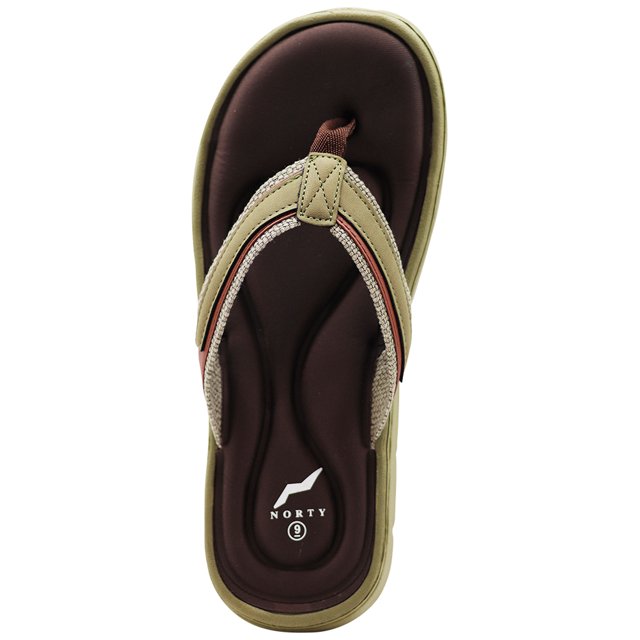 NORTY Mens Memory Foam Flip Flops Adult Male Thong Sandals, (12126) Olive/Brown